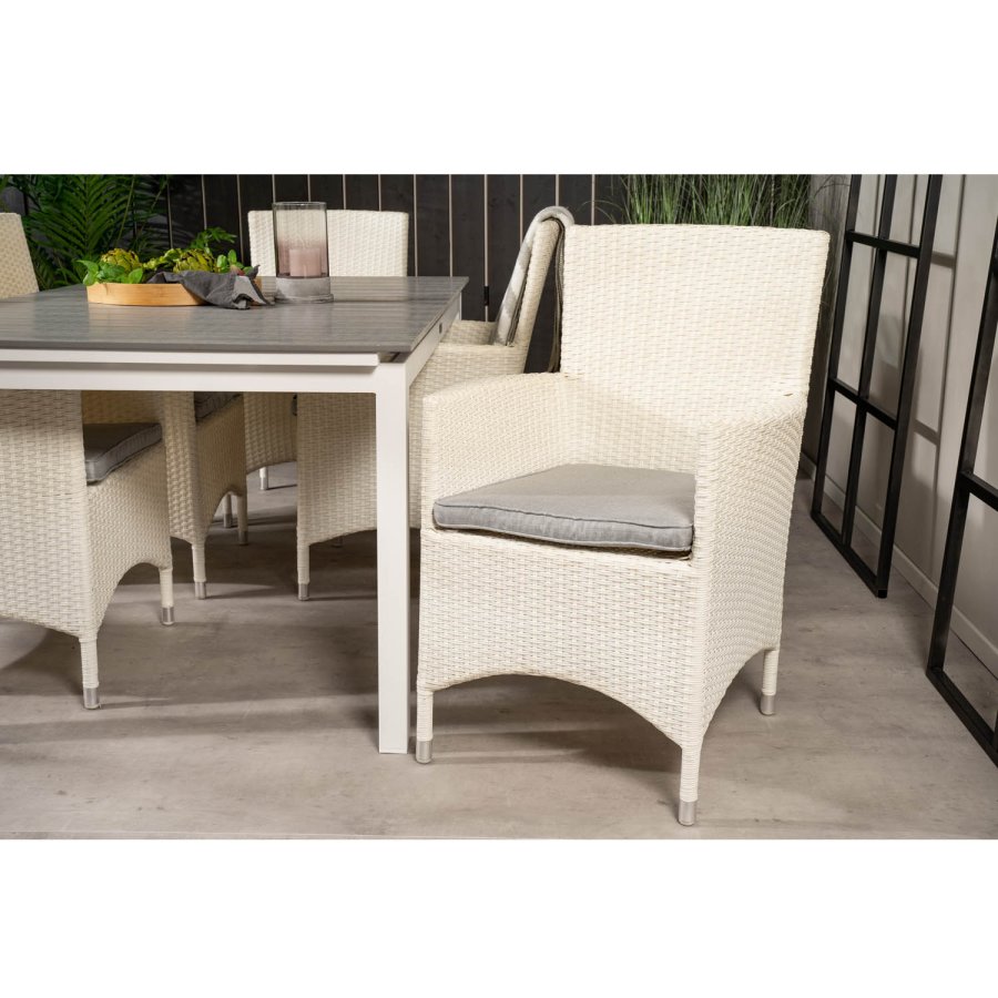 VENTURE DESIGN Gartenset, mit Levels Tisch, mit Verlängerung und 6 Malin Stühlen, mit Armlehnen - Anthrazit/Alu