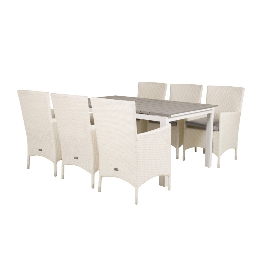 VENTURE DESIGN Gartenset, mit Levels Tisch, mit Verlängerung und 6 Malin Stühlen, mit Armlehnen - Anthrazit/Alu