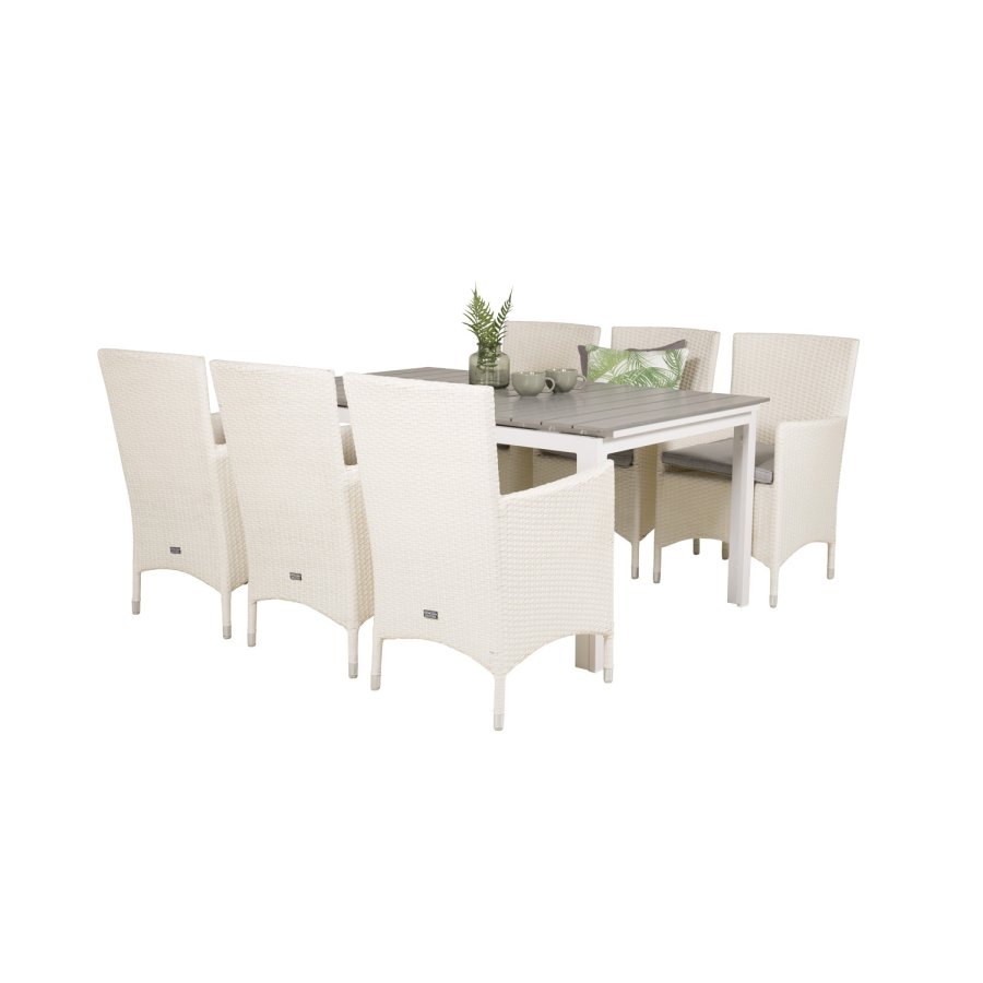 VENTURE DESIGN Gartenset, mit Levels Tisch, mit Verlängerung und 6 Malin Stühlen, mit Armlehnen - Anthrazit/Alu