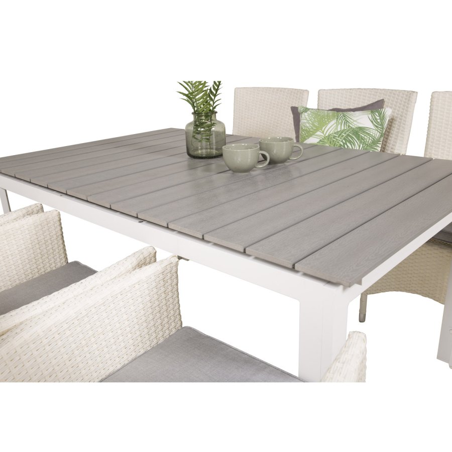 VENTURE DESIGN Gartenset, mit Levels Tisch, mit Verlängerung und 6 Malin Stühlen, mit Armlehnen - Anthrazit/Alu