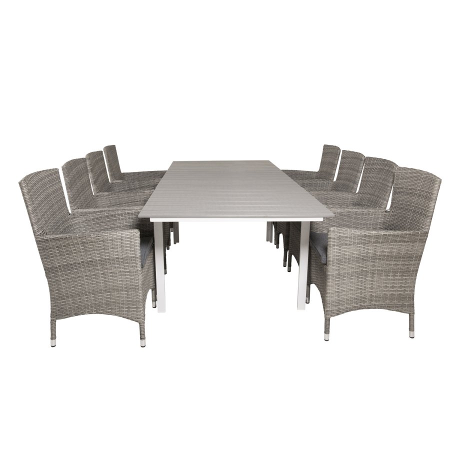 VENTURE DESIGN havest m. Levels bord m. udtrk og 8 Malin stole m. armln - gr rattan/aintwood