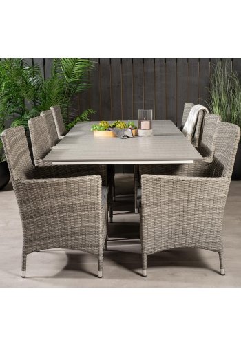 VENTURE DESIGN havest m. Levels bord m. udtrk og 8 Malin stole m. armln - gr rattan/aintwood