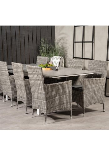 VENTURE DESIGN havest m. Levels bord m. udtrk og 8 Malin stole m. armln - gr rattan/aintwood