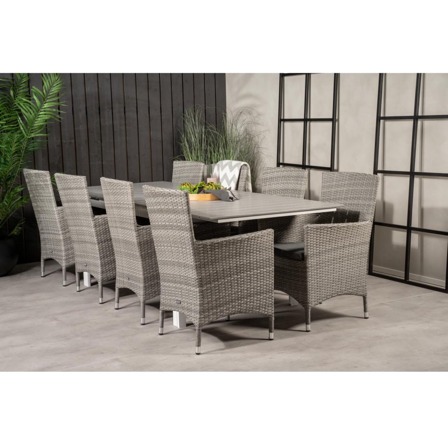 VENTURE DESIGN havest m. Levels bord m. udtrk og 8 Malin stole m. armln - gr rattan/aintwood