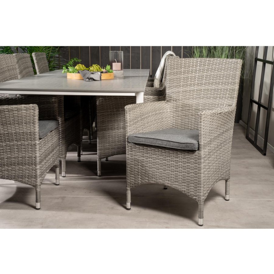 VENTURE DESIGN havest m. Levels bord m. udtrk og 8 Malin stole m. armln - gr rattan/aintwood