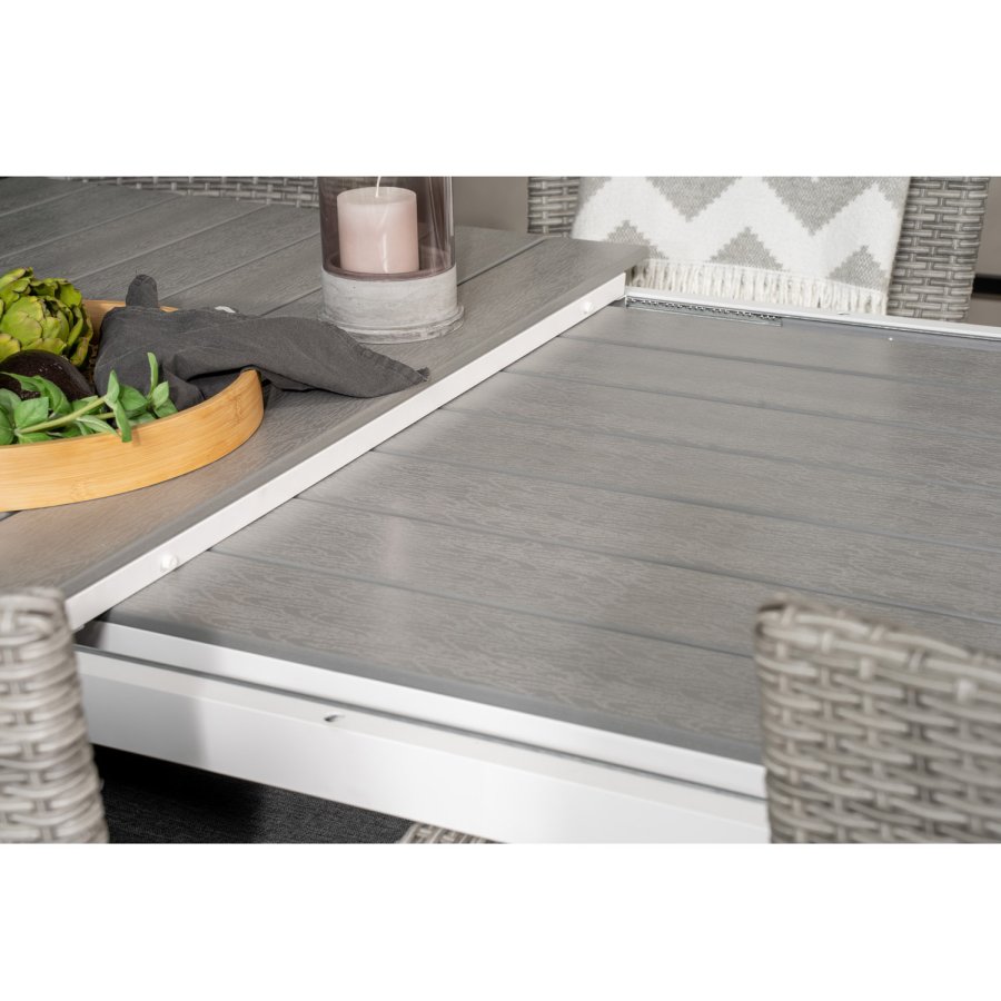 VENTURE DESIGN havest m. Levels bord m. udtrk og 8 Malin stole m. armln - gr rattan/aintwood