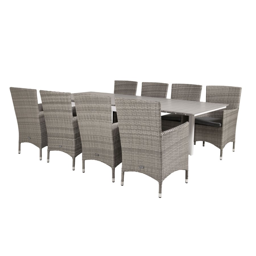 VENTURE DESIGN havest m. Levels bord m. udtrk og 8 Malin stole m. armln - gr rattan/aintwood