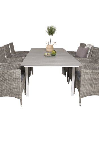 VENTURE DESIGN havest m. Levels bord m. udtrk og 8 Malin stole m. armln - gr rattan/aintwood