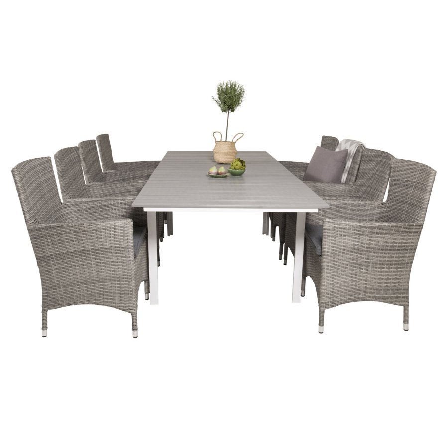 VENTURE DESIGN havest m. Levels bord m. udtrk og 8 Malin stole m. armln - gr rattan/aintwood