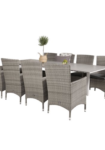 VENTURE DESIGN havest m. Levels bord m. udtrk og 8 Malin stole m. armln - gr rattan/aintwood