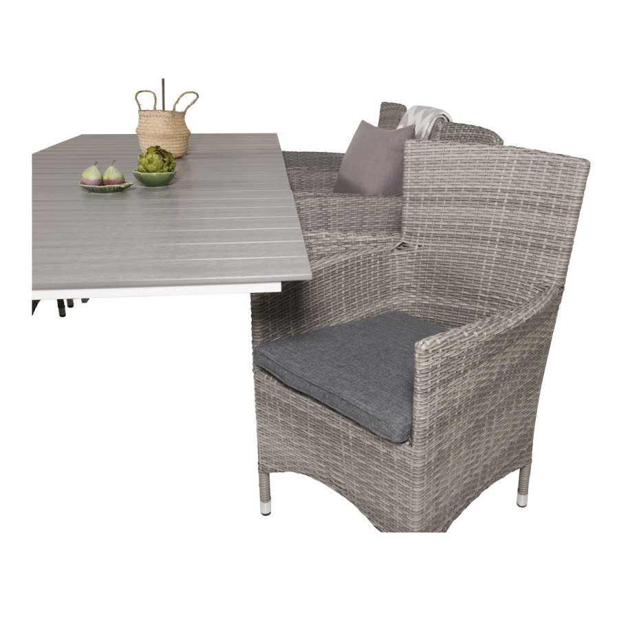 VENTURE DESIGN havest m. Levels bord m. udtrk og 8 Malin stole m. armln - gr rattan/aintwood