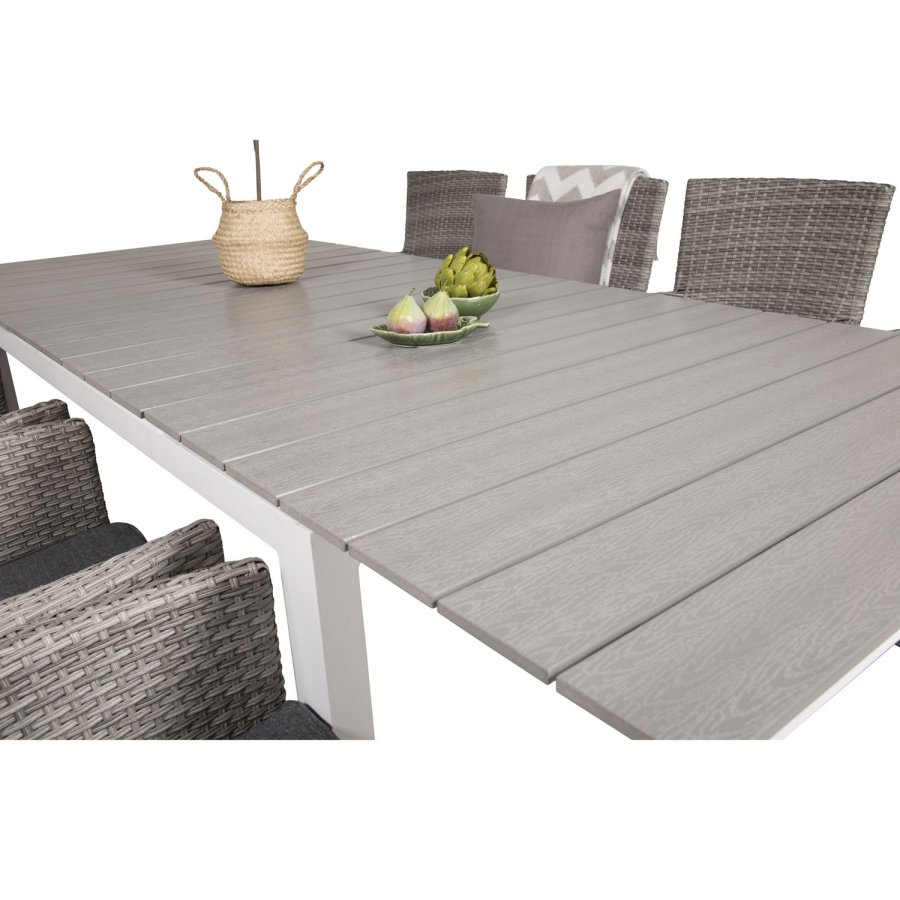 VENTURE DESIGN havest m. Levels bord m. udtrk og 8 Malin stole m. armln - gr rattan/aintwood