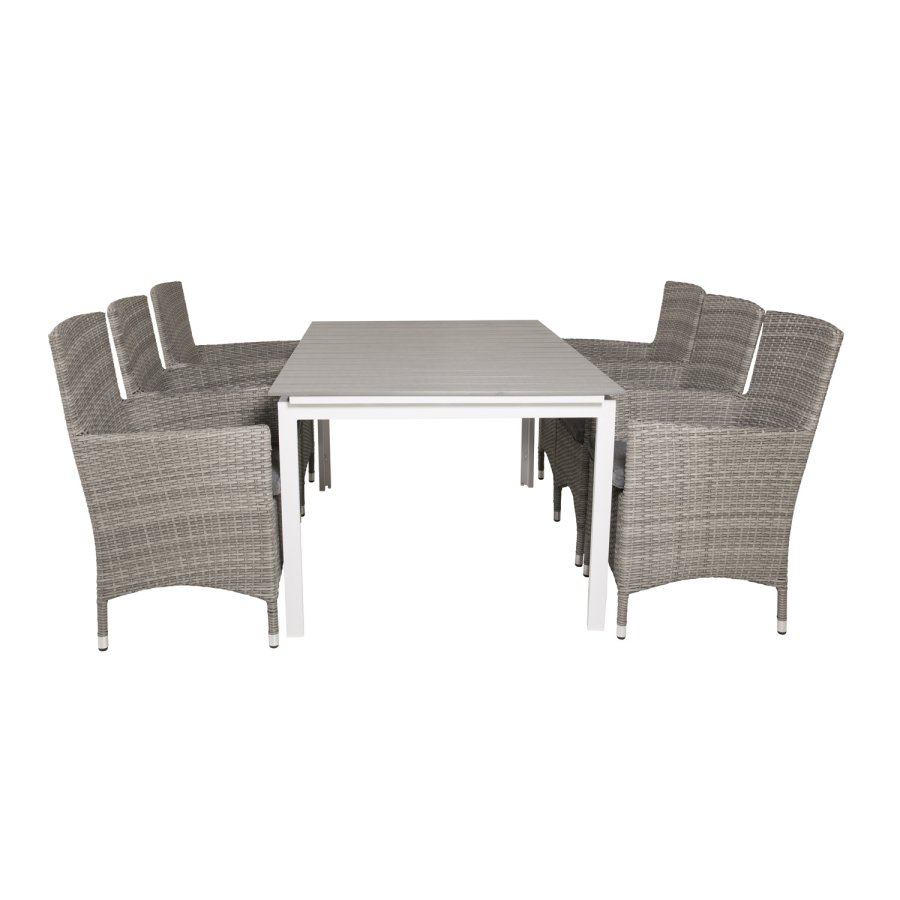 VENTURE DESIGN havest, m. Levels bord, m. udtrk og 6 Malin stole, m. armln - aintwood/alu