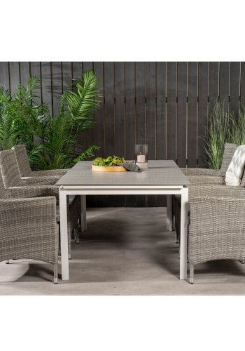 VENTURE DESIGN havest, m. Levels bord, m. udtrk og 6 Malin stole, m. armln - aintwood/alu