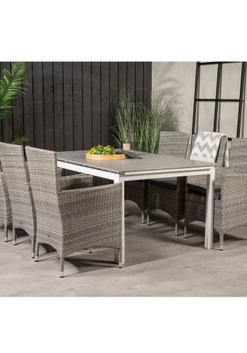 VENTURE DESIGN havest, m. Levels bord, m. udtrk og 6 Malin stole, m. armln - aintwood/alu