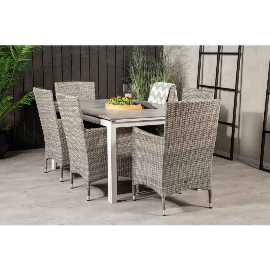 VENTURE DESIGN havest, m. Levels bord, m. udtrk og 6 Malin stole, m. armln - aintwood/alu