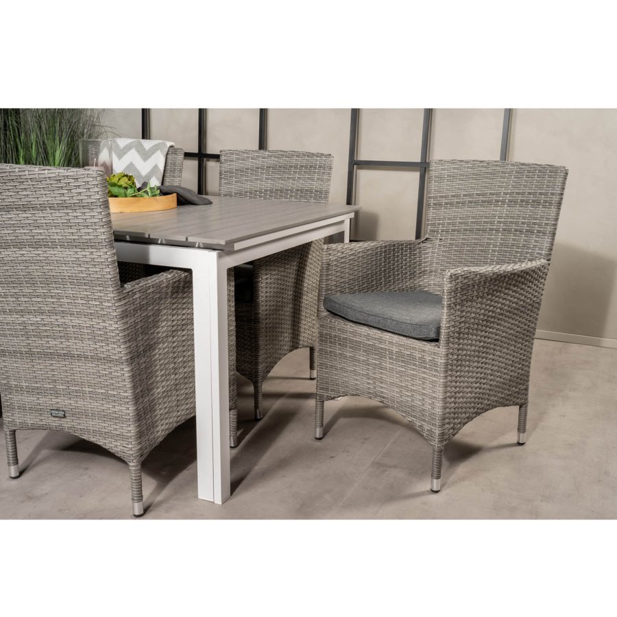 VENTURE DESIGN havest, m. Levels bord, m. udtrk og 6 Malin stole, m. armln - aintwood/alu