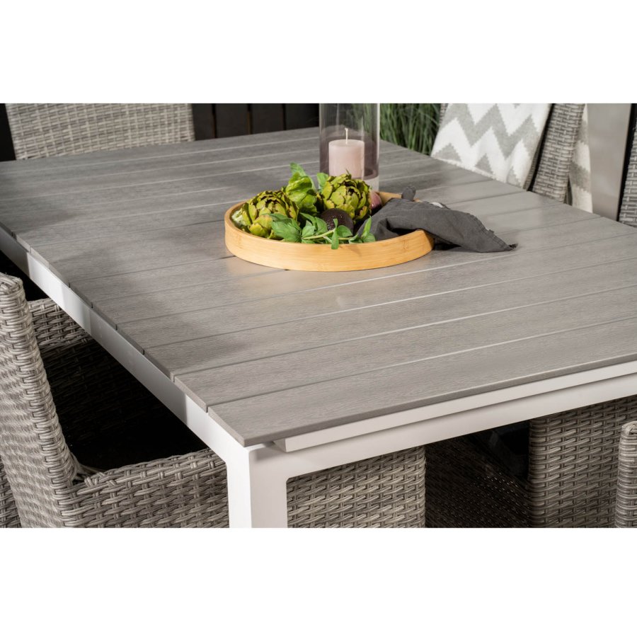 VENTURE DESIGN havest, m. Levels bord, m. udtrk og 6 Malin stole, m. armln - aintwood/alu