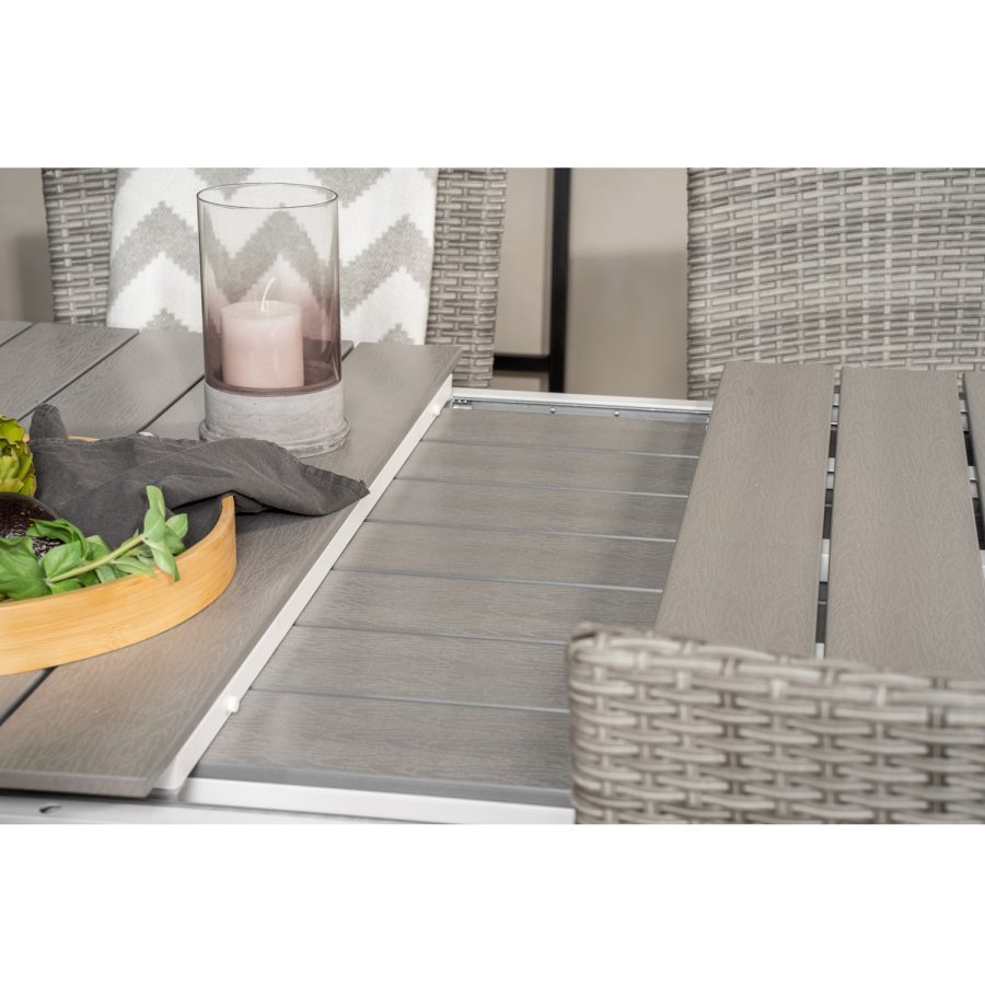 VENTURE DESIGN havest, m. Levels bord, m. udtrk og 6 Malin stole, m. armln - aintwood/alu