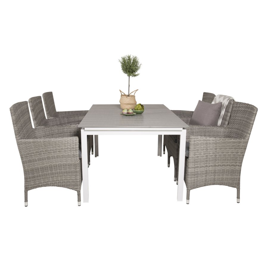 VENTURE DESIGN havest, m. Levels bord, m. udtrk og 6 Malin stole, m. armln - aintwood/alu