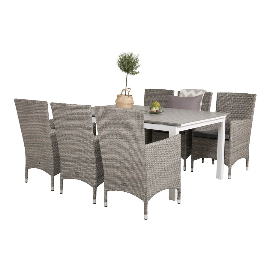 VENTURE DESIGN havest, m. Levels bord, m. udtrk og 6 Malin stole, m. armln - aintwood/alu