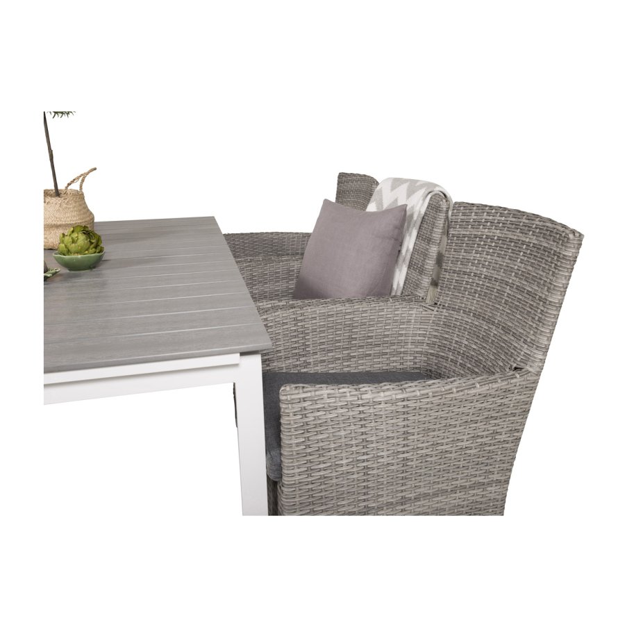 VENTURE DESIGN havest, m. Levels bord, m. udtrk og 6 Malin stole, m. armln - aintwood/alu