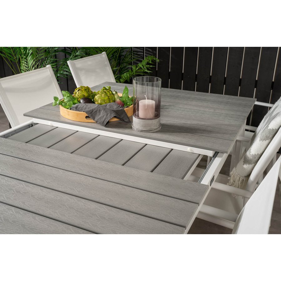 VENTURE DESIGN havest, m. Levels bord, m. udtrk og 6 Santorini stole, m. armln - aintwood/alu 