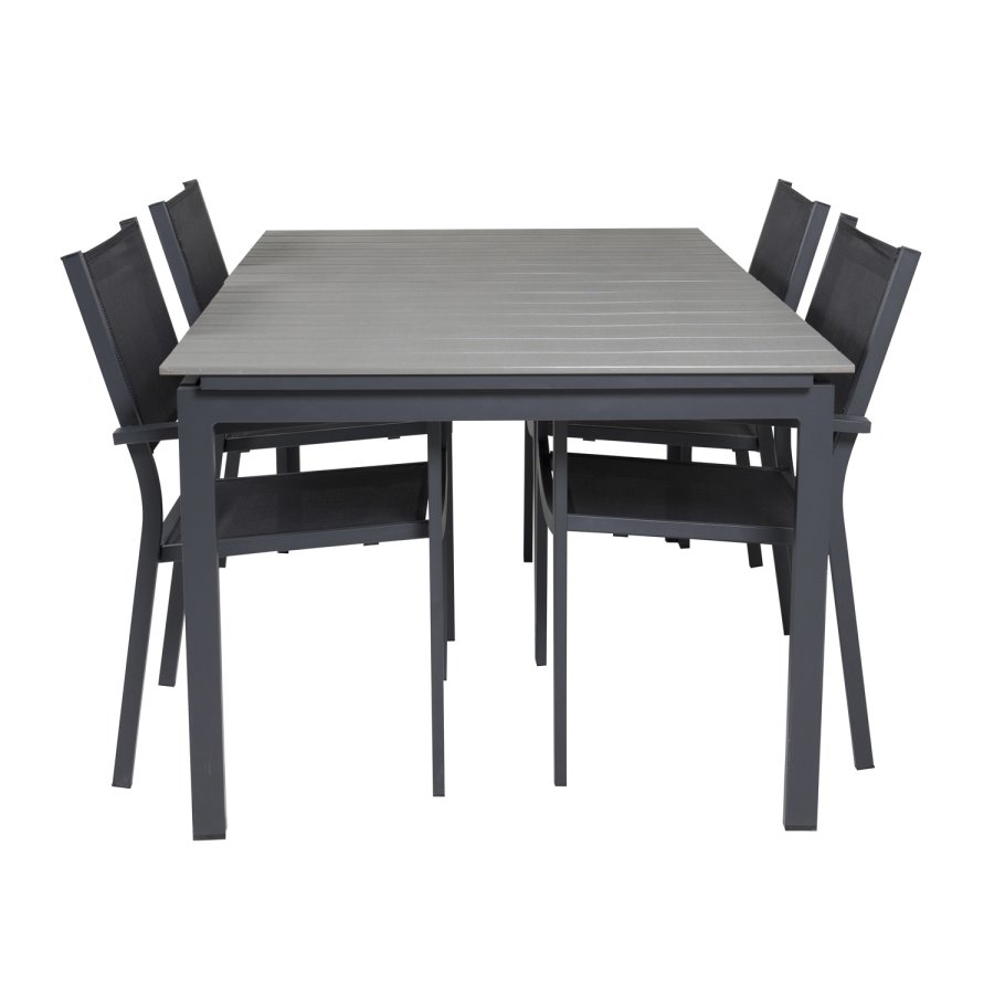 VENTURE DESIGN havest, m. Levels bord, m. udtrk og 4 Copacabana stole, m. armln - aintwood/alu