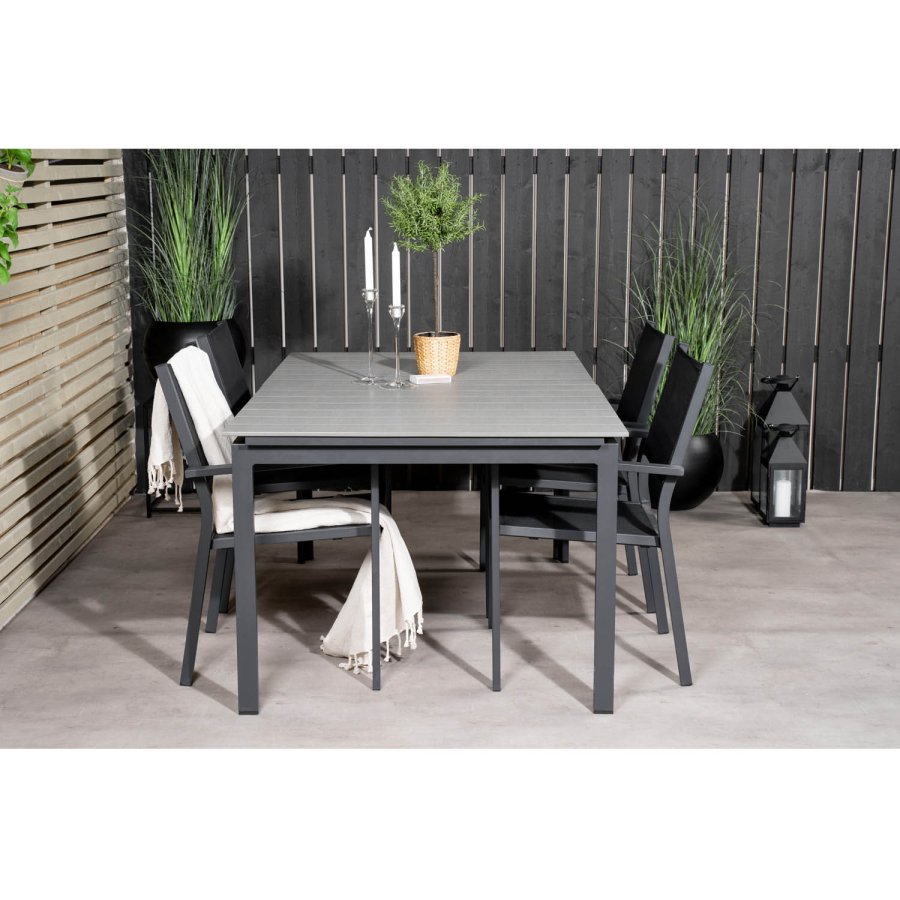 VENTURE DESIGN havest, m. Levels bord, m. udtrk og 4 Copacabana stole, m. armln - aintwood/alu