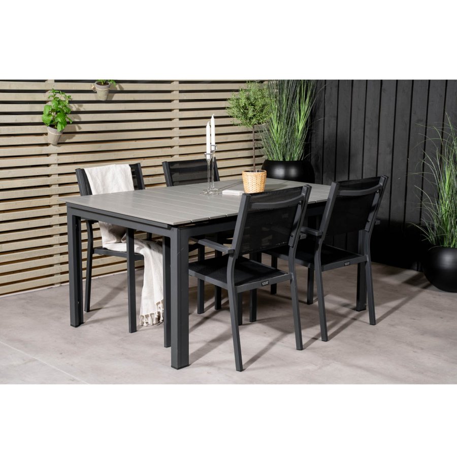 VENTURE DESIGN havest, m. Levels bord, m. udtrk og 4 Copacabana stole, m. armln - aintwood/alu