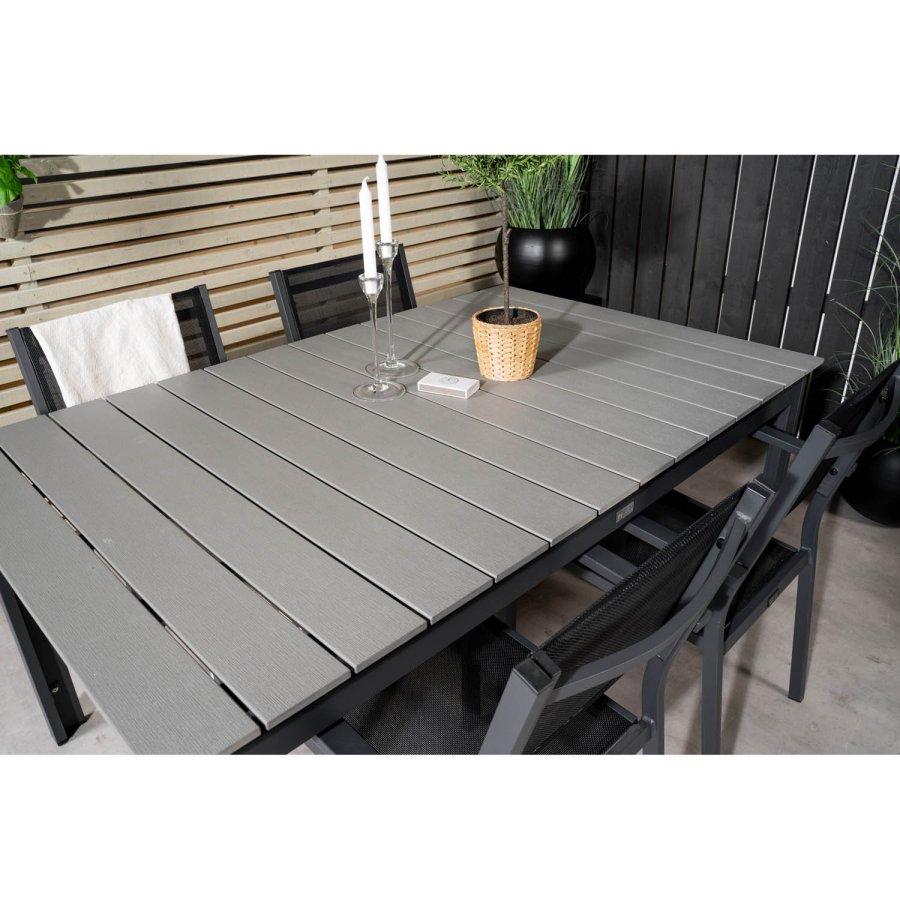 VENTURE DESIGN havest, m. Levels bord, m. udtrk og 4 Copacabana stole, m. armln - aintwood/alu