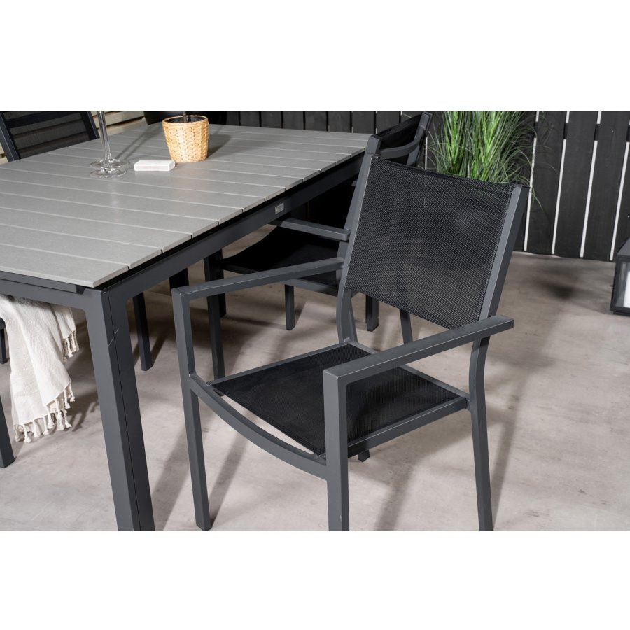 VENTURE DESIGN havest, m. Levels bord, m. udtrk og 4 Copacabana stole, m. armln - aintwood/alu