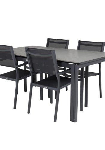 VENTURE DESIGN havest, m. Levels bord, m. udtrk og 4 Copacabana stole, m. armln - aintwood/alu