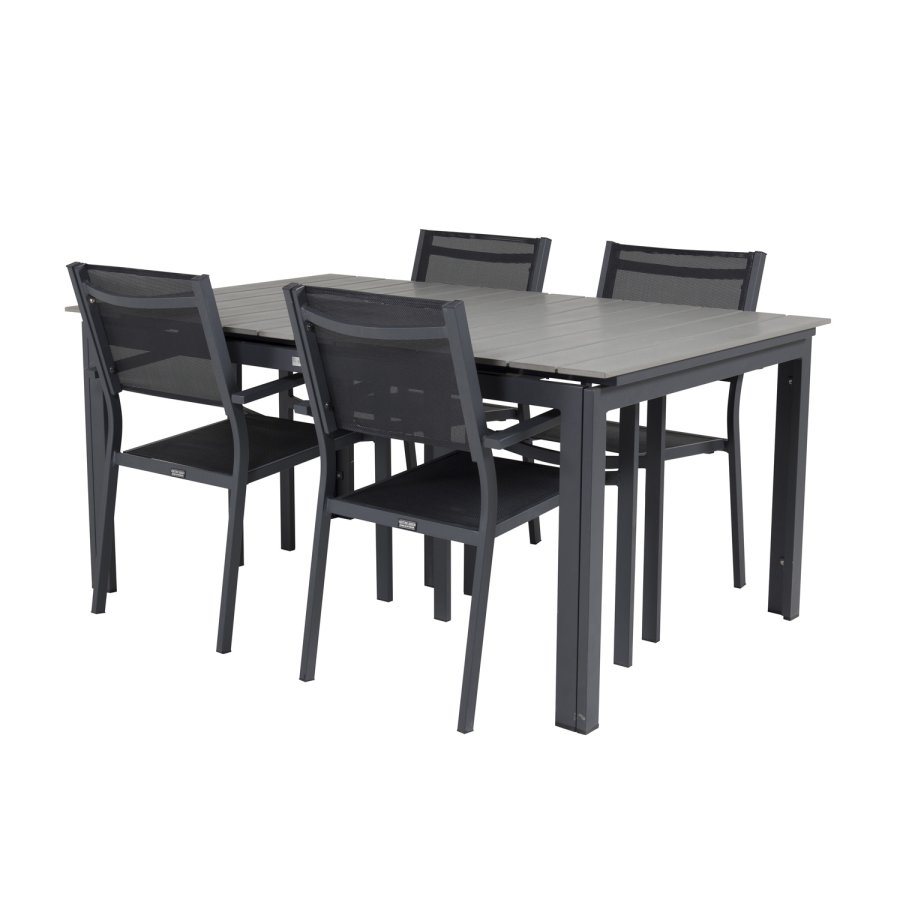 VENTURE DESIGN havest, m. Levels bord, m. udtrk og 4 Copacabana stole, m. armln - aintwood/alu