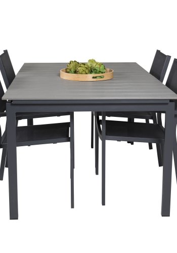 VENTURE DESIGN havest, m. Levels bord, m. udtrk og 4 Copacabana stole, m. armln - aintwood/alu