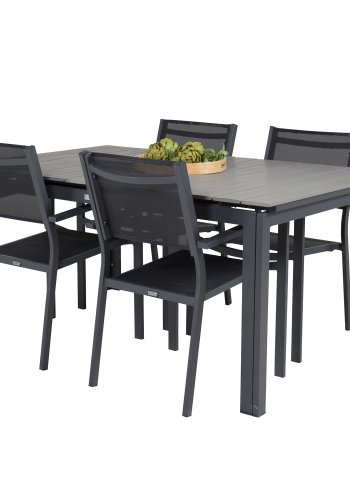 VENTURE DESIGN havest, m. Levels bord, m. udtrk og 4 Copacabana stole, m. armln - aintwood/alu