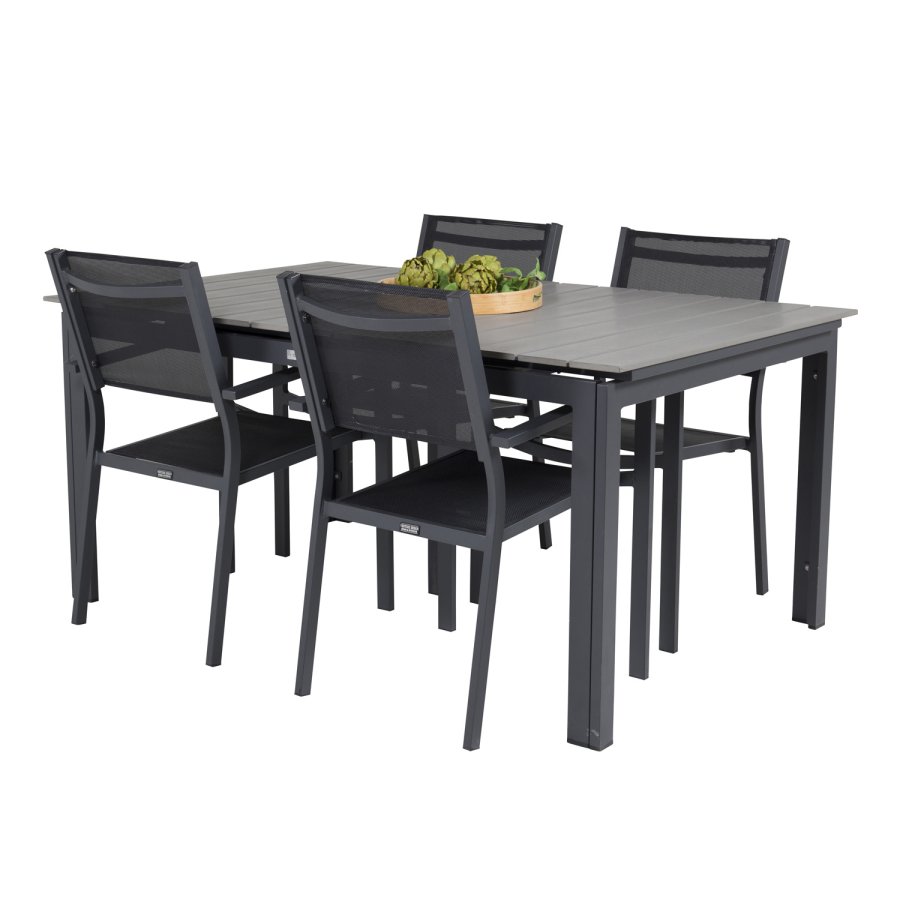 VENTURE DESIGN havest, m. Levels bord, m. udtrk og 4 Copacabana stole, m. armln - aintwood/alu