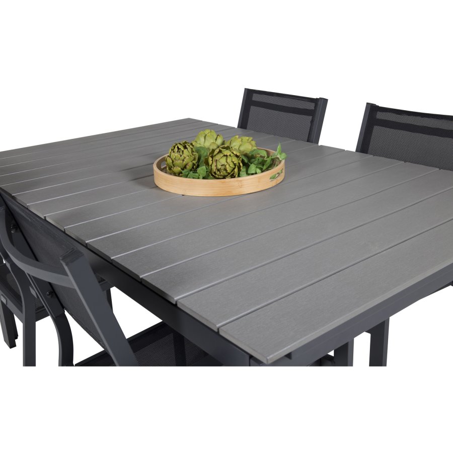 VENTURE DESIGN havest, m. Levels bord, m. udtrk og 4 Copacabana stole, m. armln - aintwood/alu