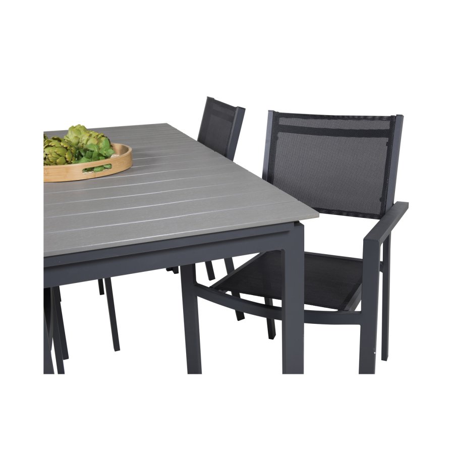 VENTURE DESIGN havest, m. Levels bord, m. udtrk og 4 Copacabana stole, m. armln - aintwood/alu