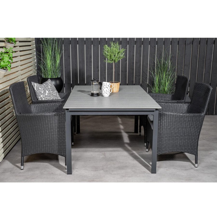 VENTURE DESIGN havest, m. Levels bord, m. udtrk og 4 Malin stole, m. armln - gr aintwood/alu 