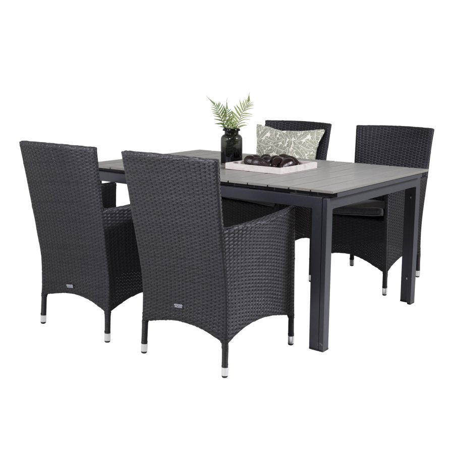 VENTURE DESIGN havest, m. Levels bord, m. udtrk og 4 Malin stole, m. armln - gr aintwood/alu 