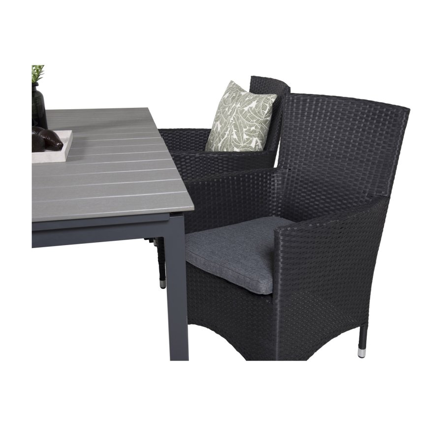 VENTURE DESIGN havest, m. Levels bord, m. udtrk og 4 Malin stole, m. armln - gr aintwood/alu 