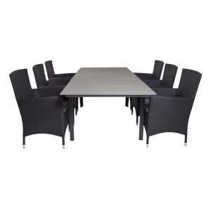 VENTURE DESIGN havest, m. Levels bord, m. udtrk og 6 Malin stole, m. armln - aintwood/alu