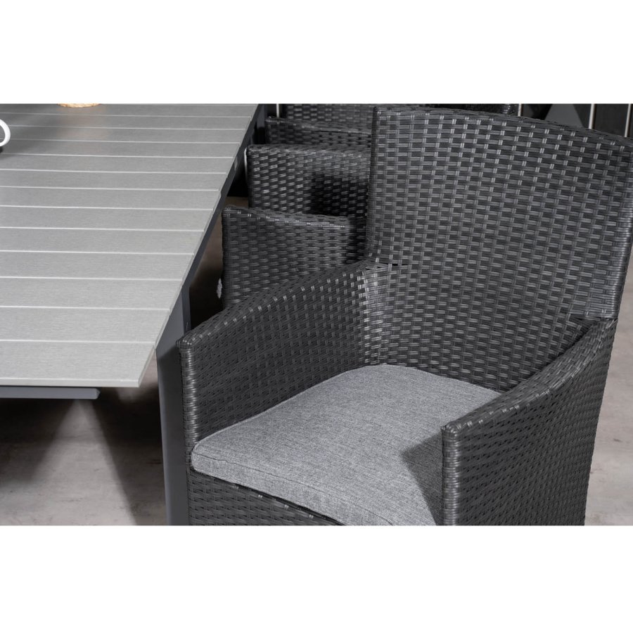 VENTURE DESIGN havest, m. Levels bord, m. udtrk og 6 Malin stole, m. armln - aintwood/alu