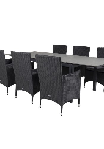 VENTURE DESIGN havest, m. Levels bord, m. udtrk og 6 Malin stole, m. armln - aintwood/alu