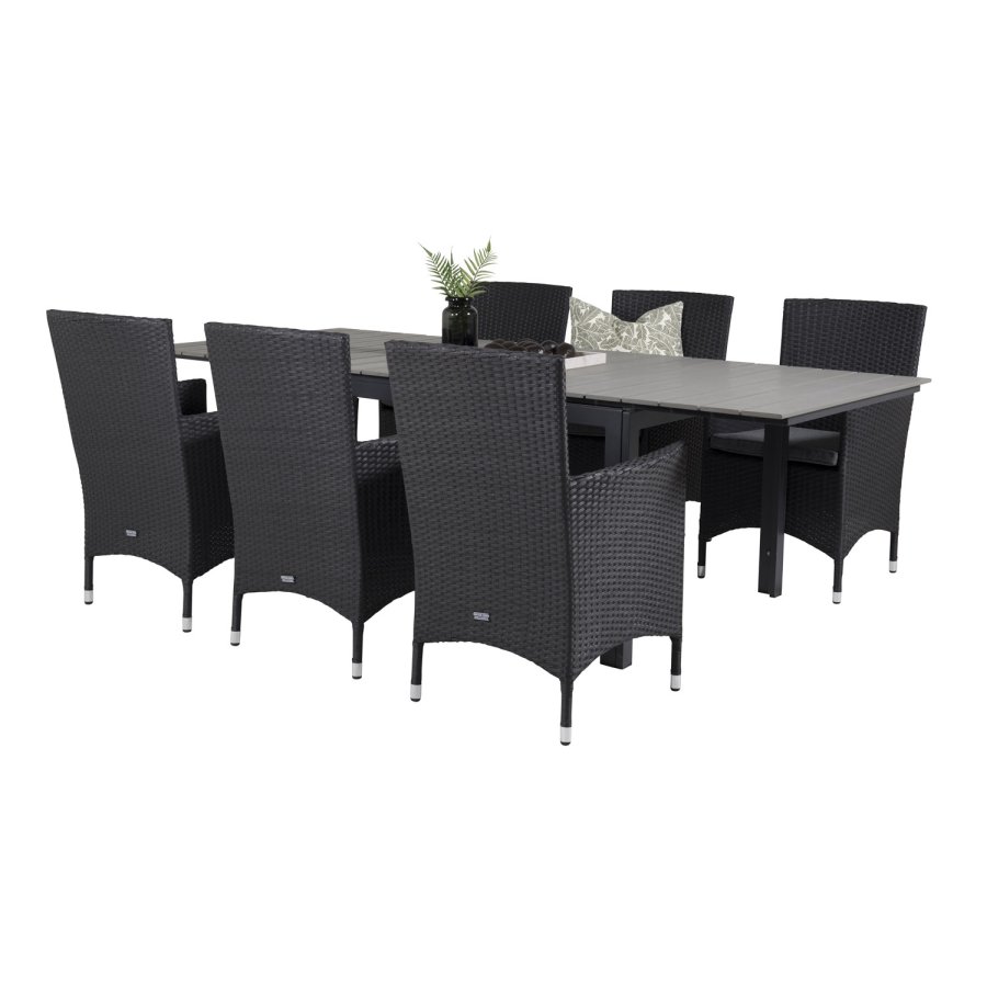 VENTURE DESIGN havest, m. Levels bord, m. udtrk og 6 Malin stole, m. armln - aintwood/alu