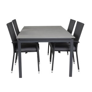 VENTURE DESIGN havest, m. Levels bord, m. udtrk og 4 Anna stole - gr aintwood/sort alu/rattan