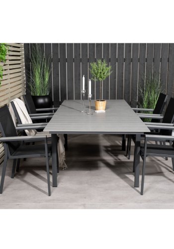 VENTURE DESIGN havest, m. Levels bord, m. udtrk og 6 Parma stole, m. armln - aintwood/alu 