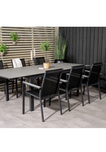 VENTURE DESIGN havest, m. Levels bord, m. udtrk og 6 Parma stole, m. armln - aintwood/alu 