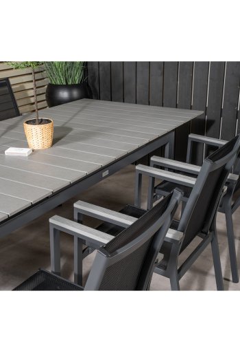 VENTURE DESIGN havest, m. Levels bord, m. udtrk og 6 Parma stole, m. armln - aintwood/alu 